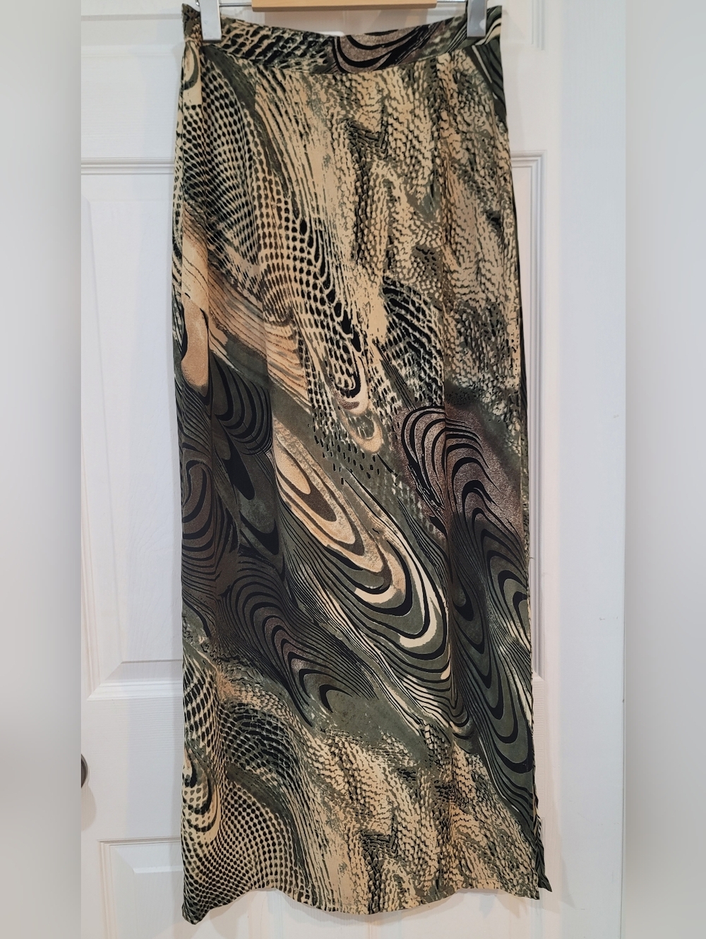 Vintage Hiroko Maxi Skirt in Olive, Black and Cream